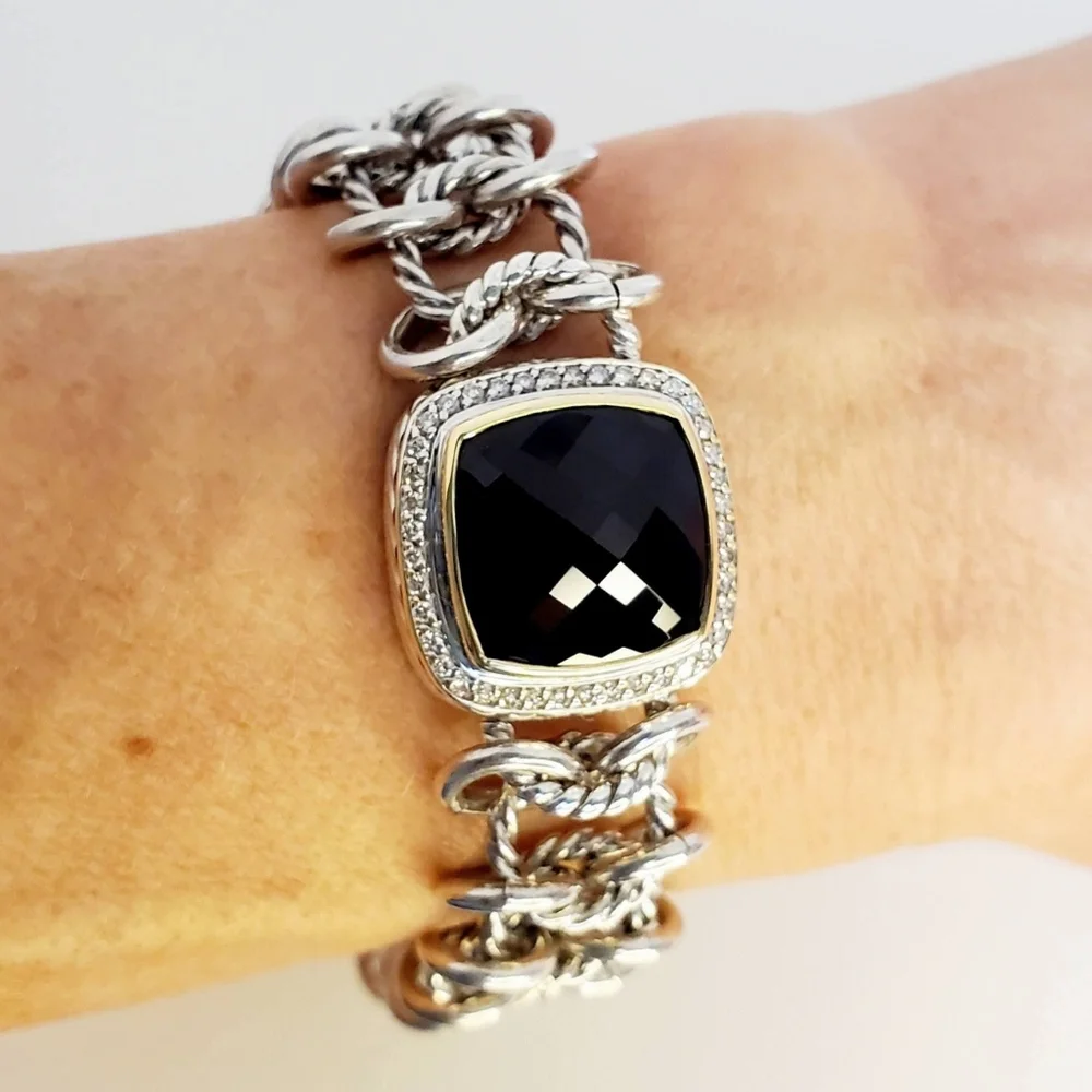 David Yurman Albion Chainmail Bracelet with 18k Gold, Black Onyx & Diamonds - Picture 1 of 9